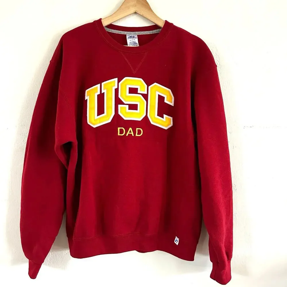 USC Trojans Embroidered Russell Athletic Dad Pullover Sweater Size Medium